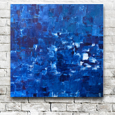 Square blue painting by Carol Burns