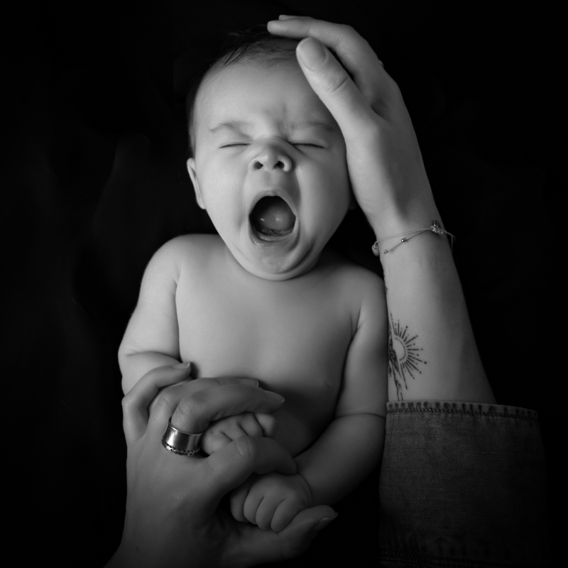 Baby Photograph - Baby yawning - Mummy Holding Baby