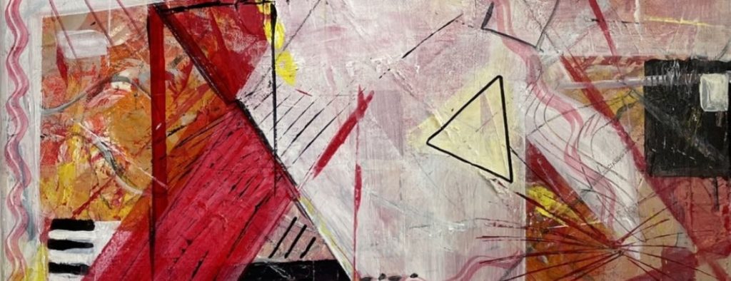 abstract acrylic lots of lines, scribbles and red colour